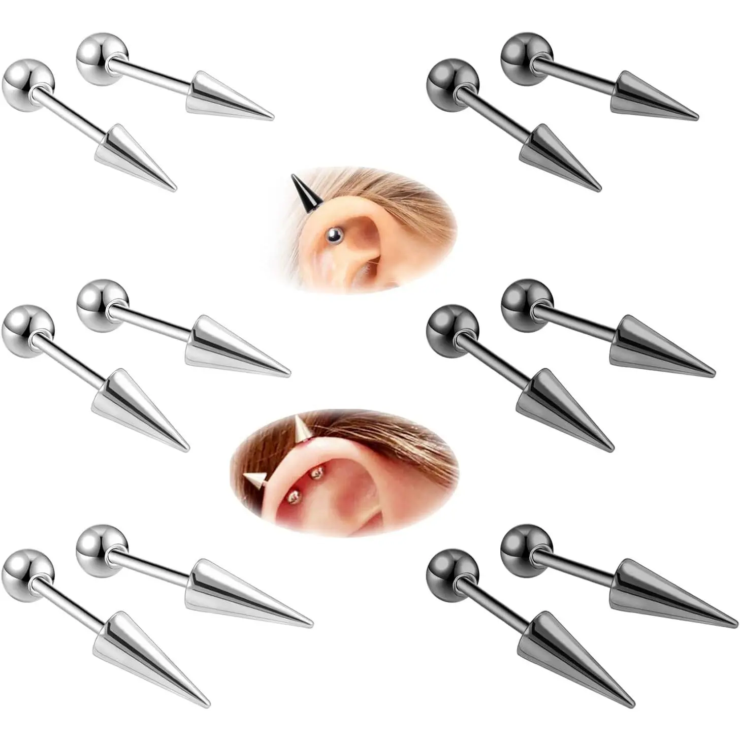 20G Spike Nose Rings Studs, 18G Stainless Steel Spike Stud Earrings, 16G Septum Lip Rings Cartilage Tragus Helix  for Women Men