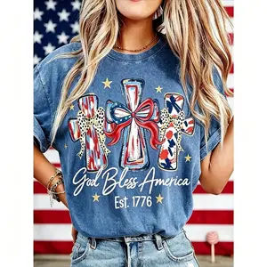 God Bless America Women Washed T-shirt Vintage 250 Years America Anniversary USA 250th Birthday Gift Shirt Memorial Independence Day 4th of July Men Women Cotton Tee Shirt