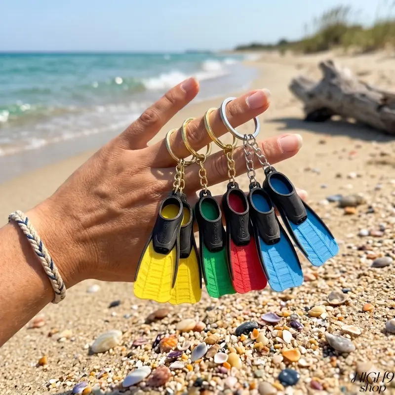 2PCS PLA 3D Printed Mini Flippers Keychain, Colorful Creative Summer Beach Swimming Pendant Cute Key Chain