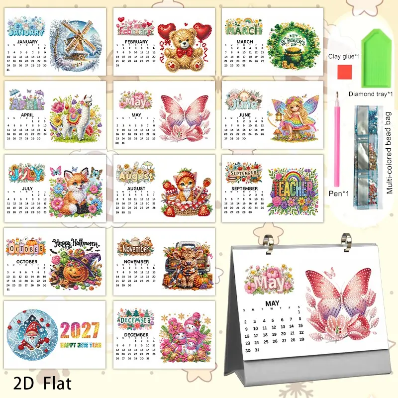 2027 Cute Holiday Diamond Painting DIY Calendar Set, New Year Desk Calendar, Creative Handmade Decor, DIY Craft Supplies, Perfect Gift for Christmas, DIY Diamond Art