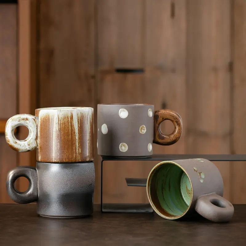 Kiln-changed ceramic coffee cup Japanese retro coarse pottery mug household high-value couple cup creative breakfast cup
