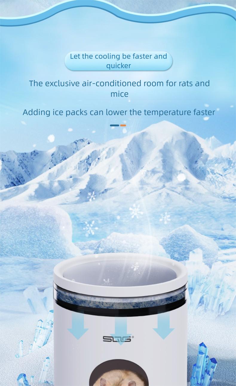 Small Pet Cooling & Hideout Hut, made of PP material, light-blocking, chew-resistant and roomy.Suitable for hamsters, Syrian hamsters, fancy rats, hedgehogs and other small pets.Comes with 2 replacement ice packs.