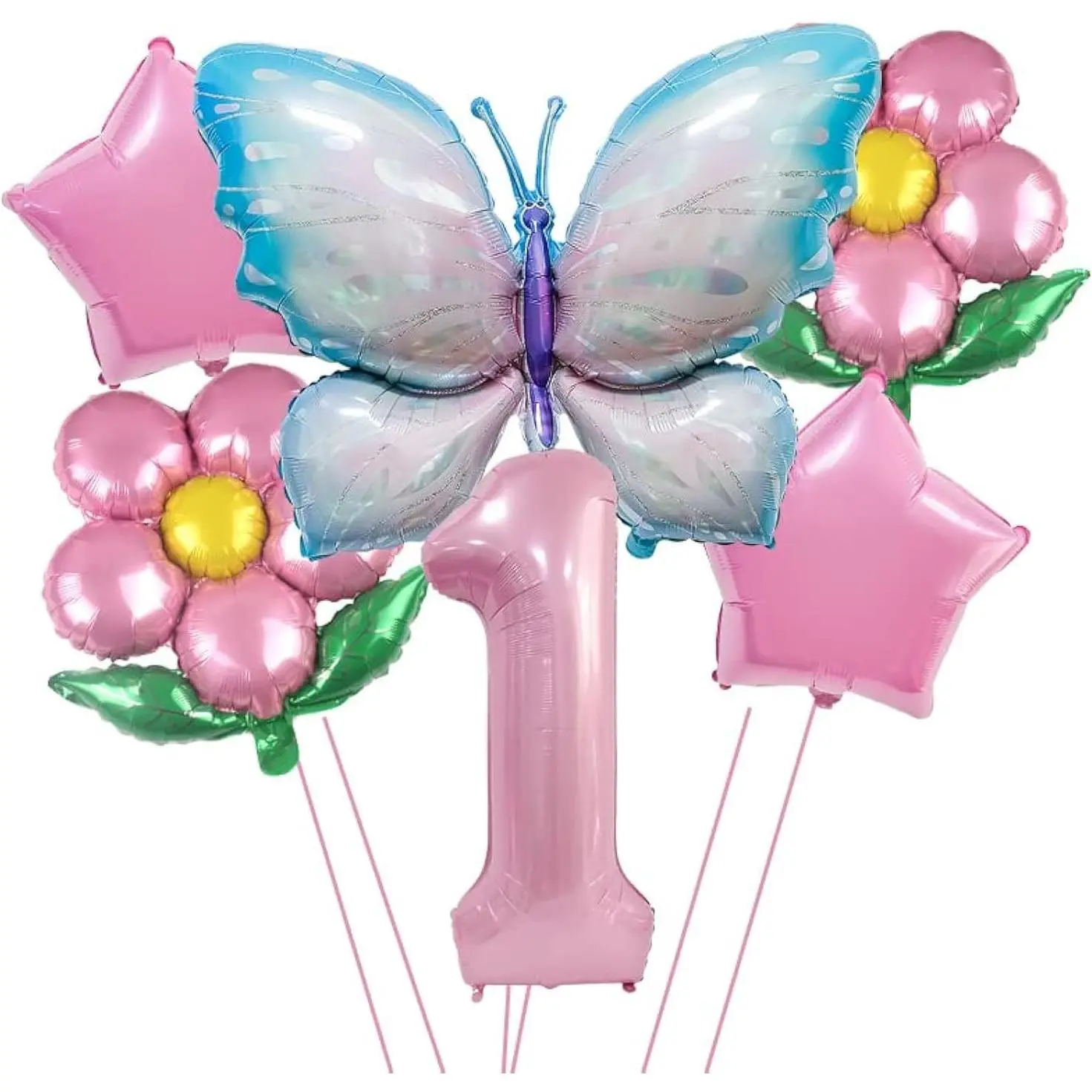 2nd Birthday Butterfly Balloons,  Blue Foil Set for Girl