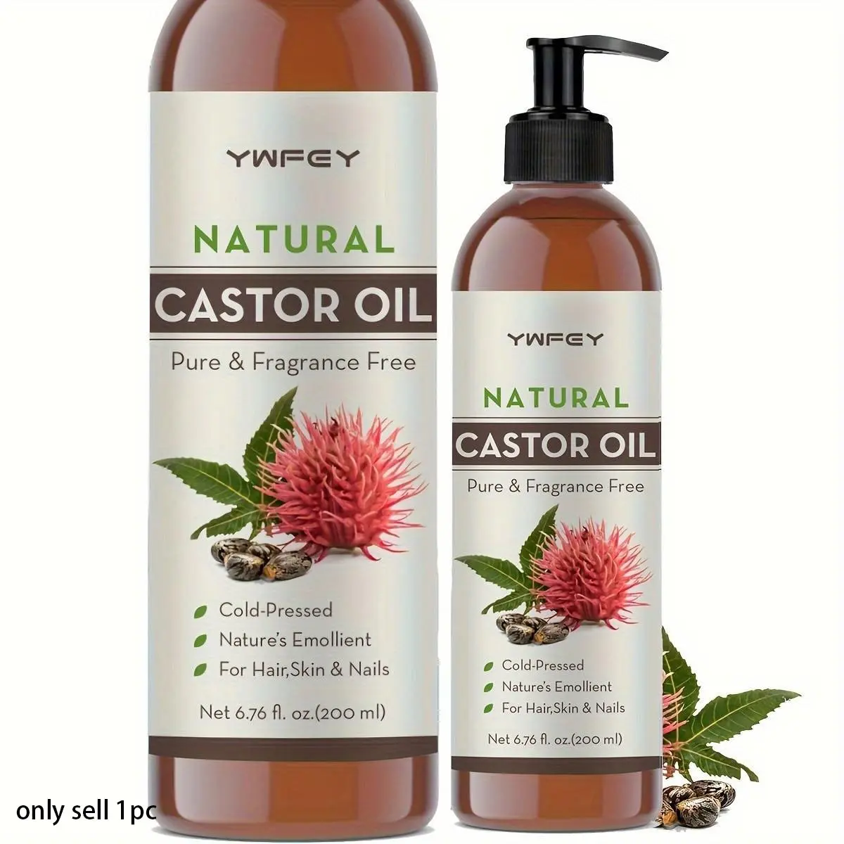200ML Castor Oil Pump Bottle, Press-Down Dispenser for Easy Application, for Eyelashes, Eyebrows, Skin, Body, Face, Nails & Scalp