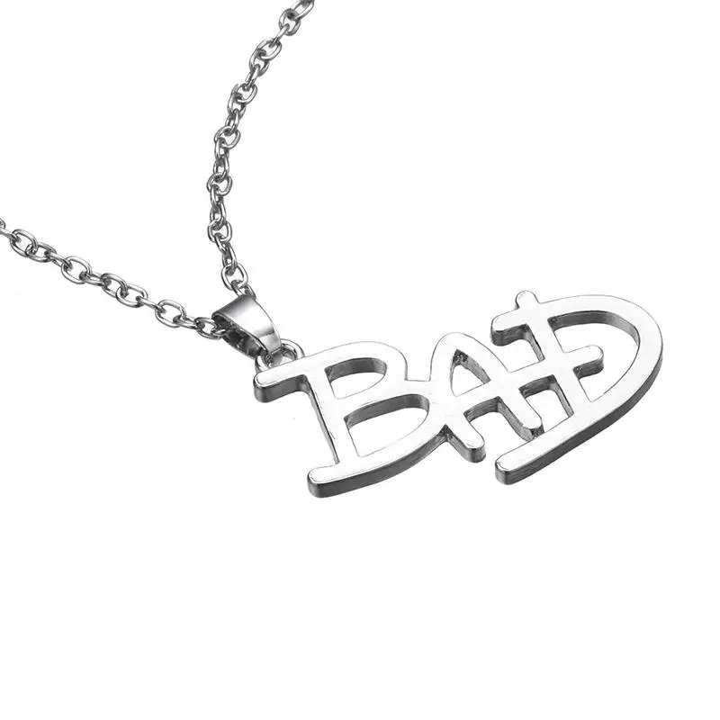 Fashion Chain Jewelry Necklace with Michael Jackson BAD Logo Pendant Charm, Punk Rock Statement Piece, Celebrity-Inspired Collectible for Music Fans, Chain Jewelry Necklaces