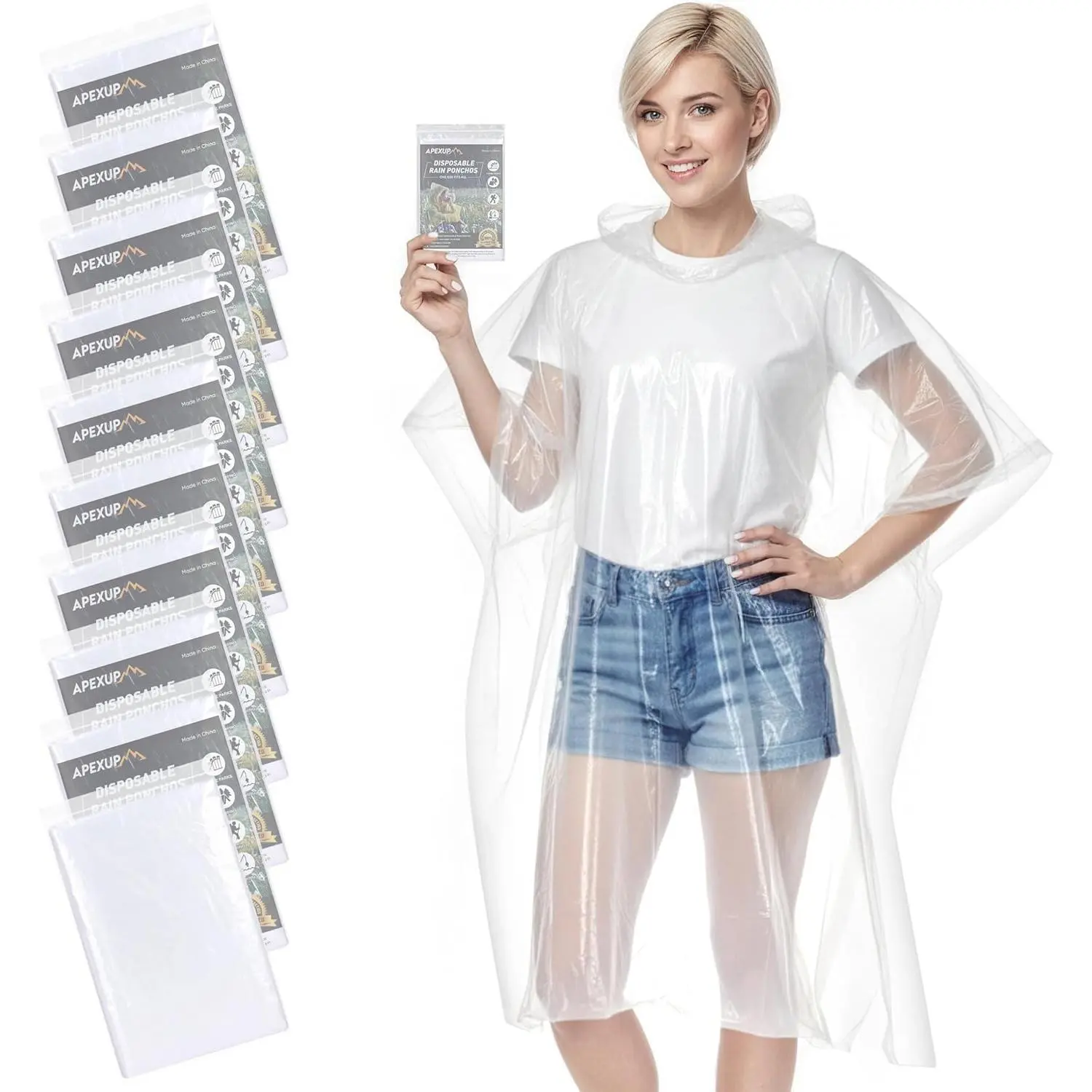 Disposable Rain Ponchos for Adults - 1 Size, All Seasons Emergency Ponchos with Multiple Packs (5PK/10PK/50PK) for Camping, Hiking, One Size