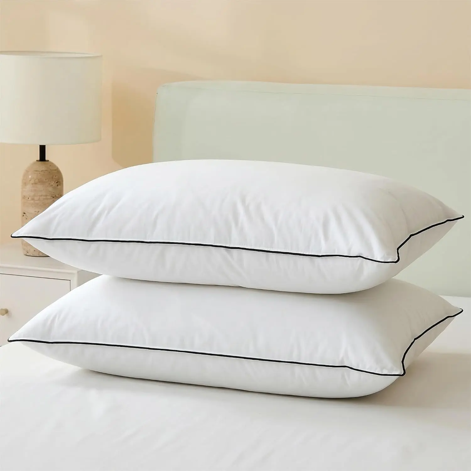 Goose Down Pillows  Size Set of 2 with    Cover, Luxury Hotel Bed Pillows for Sleeping, 3-Chamber Design Medium Support for Side &  Sleepers, 20x30 Inch