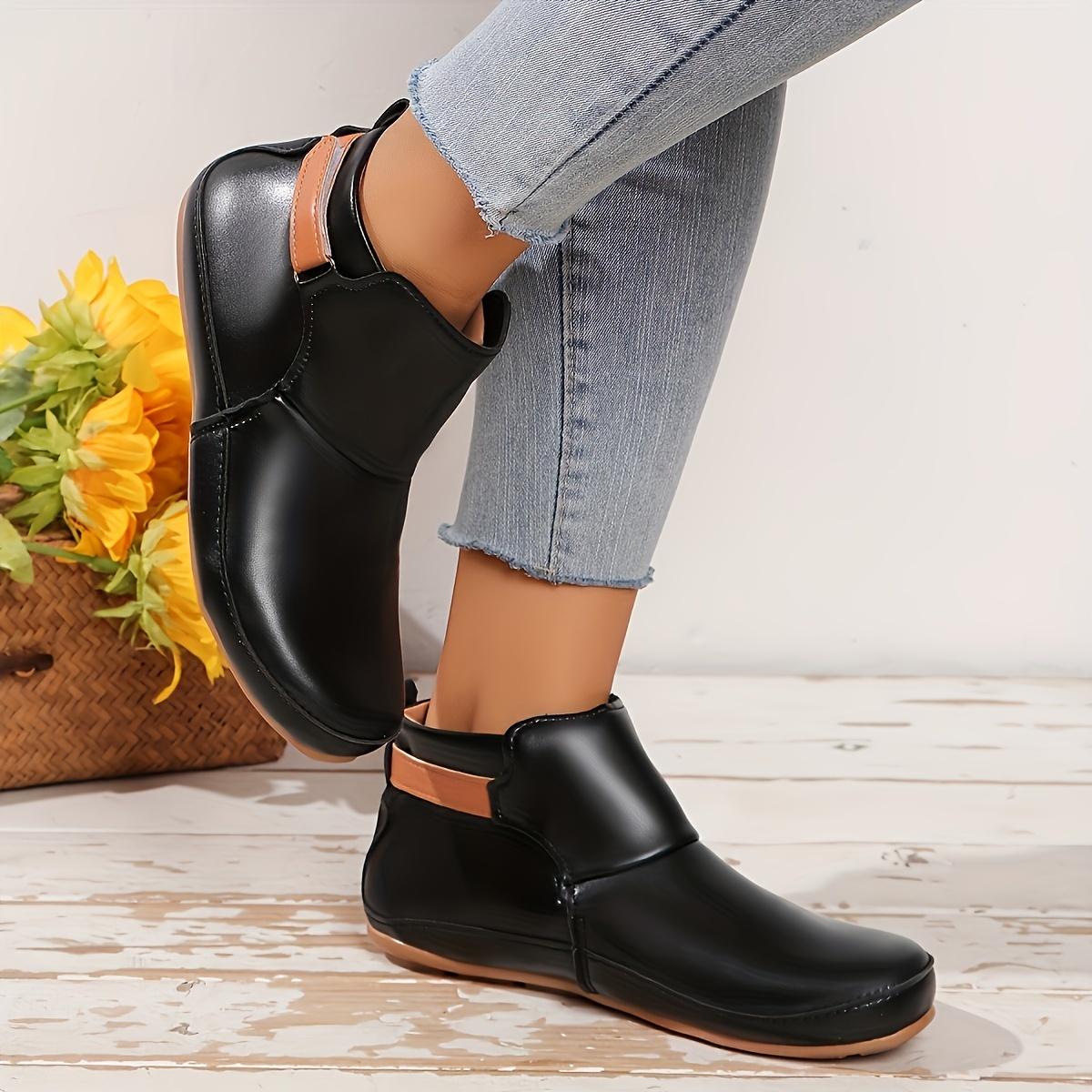 Trendy Solid Color Boots for Women, Featuring a Slip-On Design with a Soft Sole, Platform, And Buckle Belt, Perfect for Winter with a Versatile Round Toe., Women Shoes