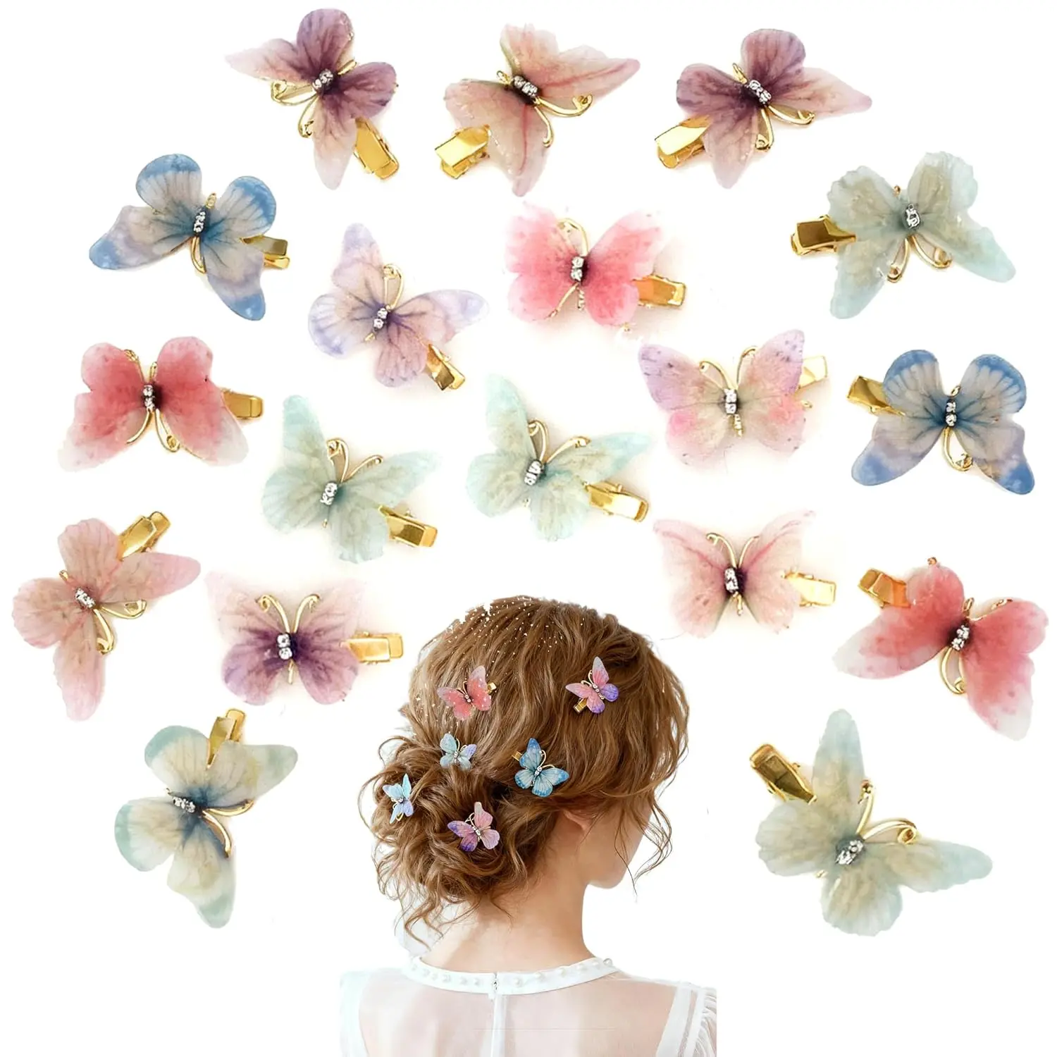 Butterfly Hair Clips, 18PCS Fairy Hair Accessories, Glitter Pink Butterfly Barrettes, Cute Y2K Hair Clips Gift for Wedding, Party, Festival and Daily Wear for Women (Pink)
