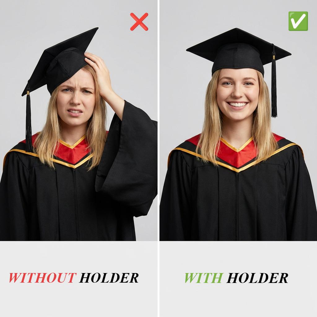 Invisible Graduation Cap Headband & Hat Holder Insert - Secure Non-Slip Clear Accessory for Women - Keep Perfect Hair Volume, Zero Flattening & Anti-Fall Fit for Thick Curly Hair - Ideal 2024 Grad Gift for Students (Black & Clear)