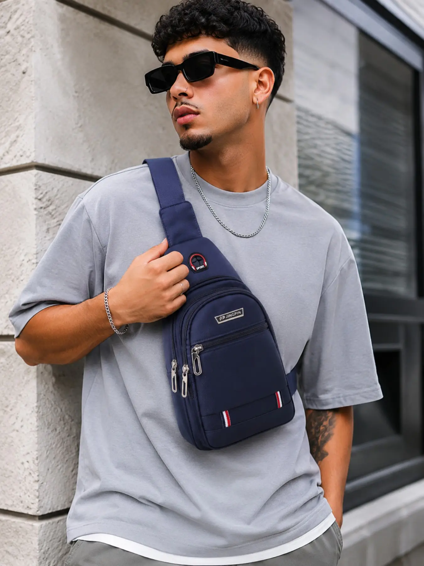 Mens Crossbody Sling Bag, Crossbody Bags, Waterproof Chest Pack Lightweight Shoulder Backpack for Travel Hiking Gym Daily Commute, Large Capacity Anti Theft Daypack with Headphone Port, Gift for Husband Boyfriend Dad, Travel Essential Sports Bag