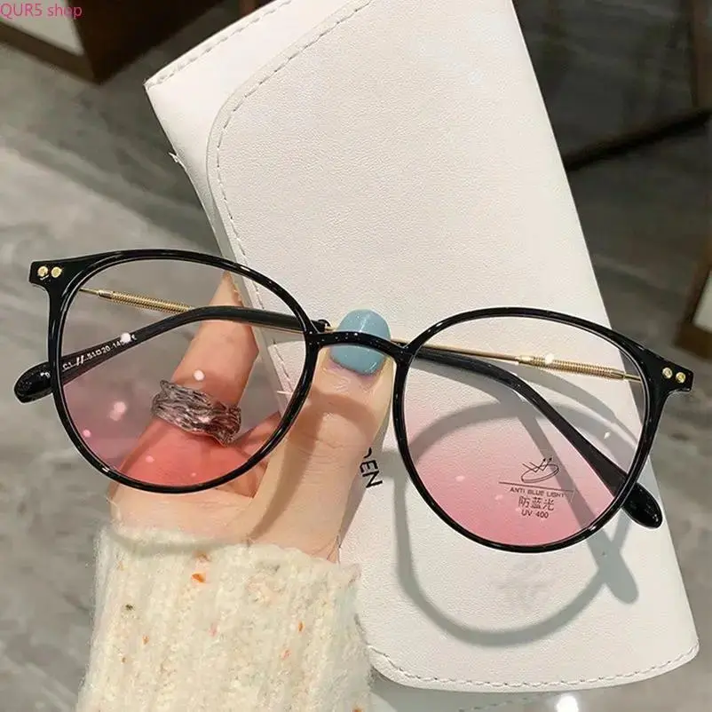 Ultra Light Round Metal Anti Blue Light Glasses, Blush Cold Brown Korean Style Anti Radiation Eyewear, Anti Eye Fatigue Premium Frames For Computer Phone Daily Wear