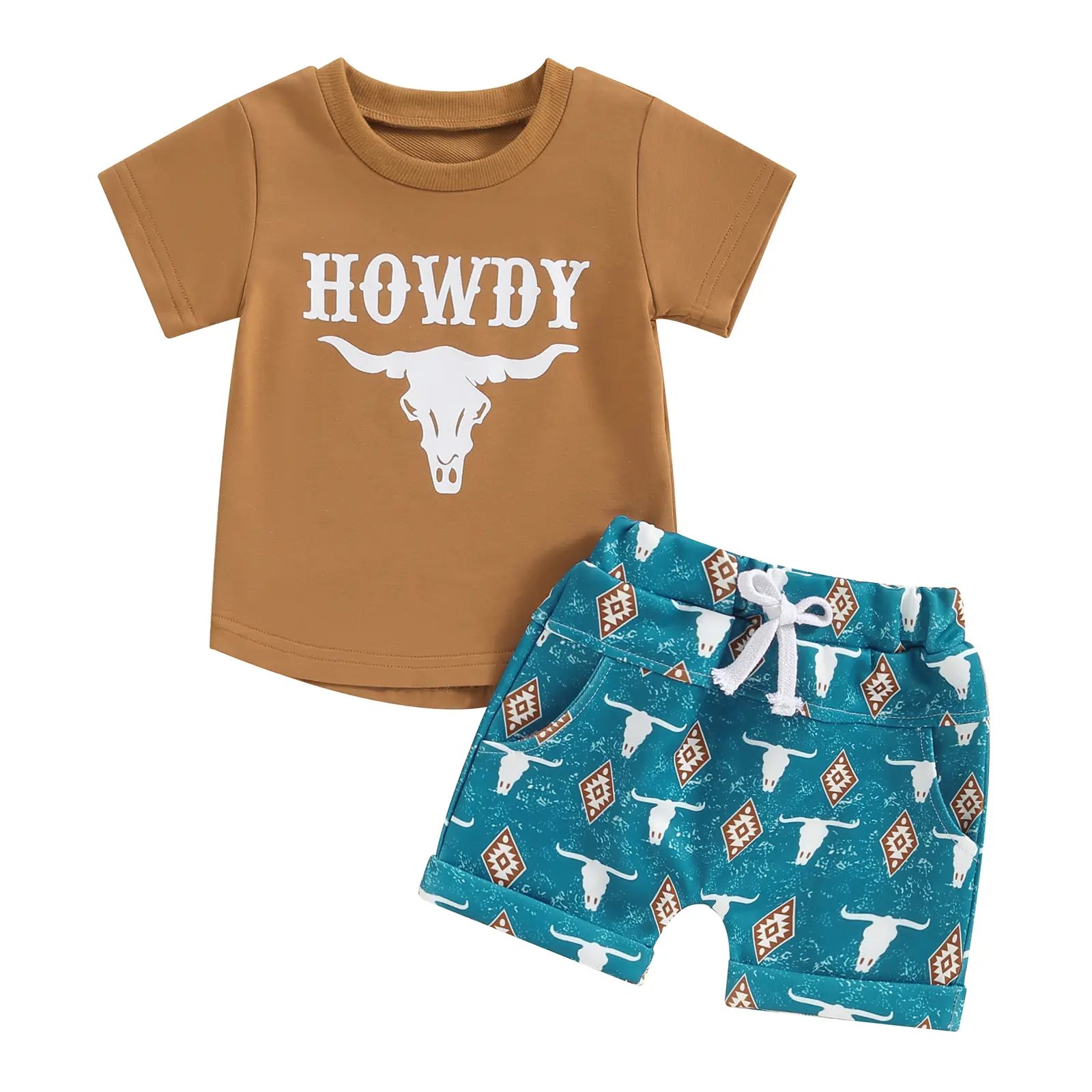Ma&Baby Western Baby Boy Clothes Letter Cow Print Short Sleeve T-Shirt Casual Shorts Set Toddler Summer Clothes Cowboy Outfit