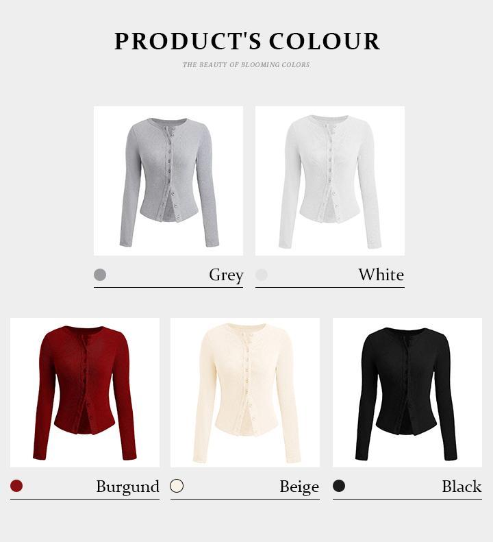 KatchMe Women's Solid Color Button Front Ribbed Cardigan, Casual Long Sleeve Round Neck Knitwear for Fall & Winter