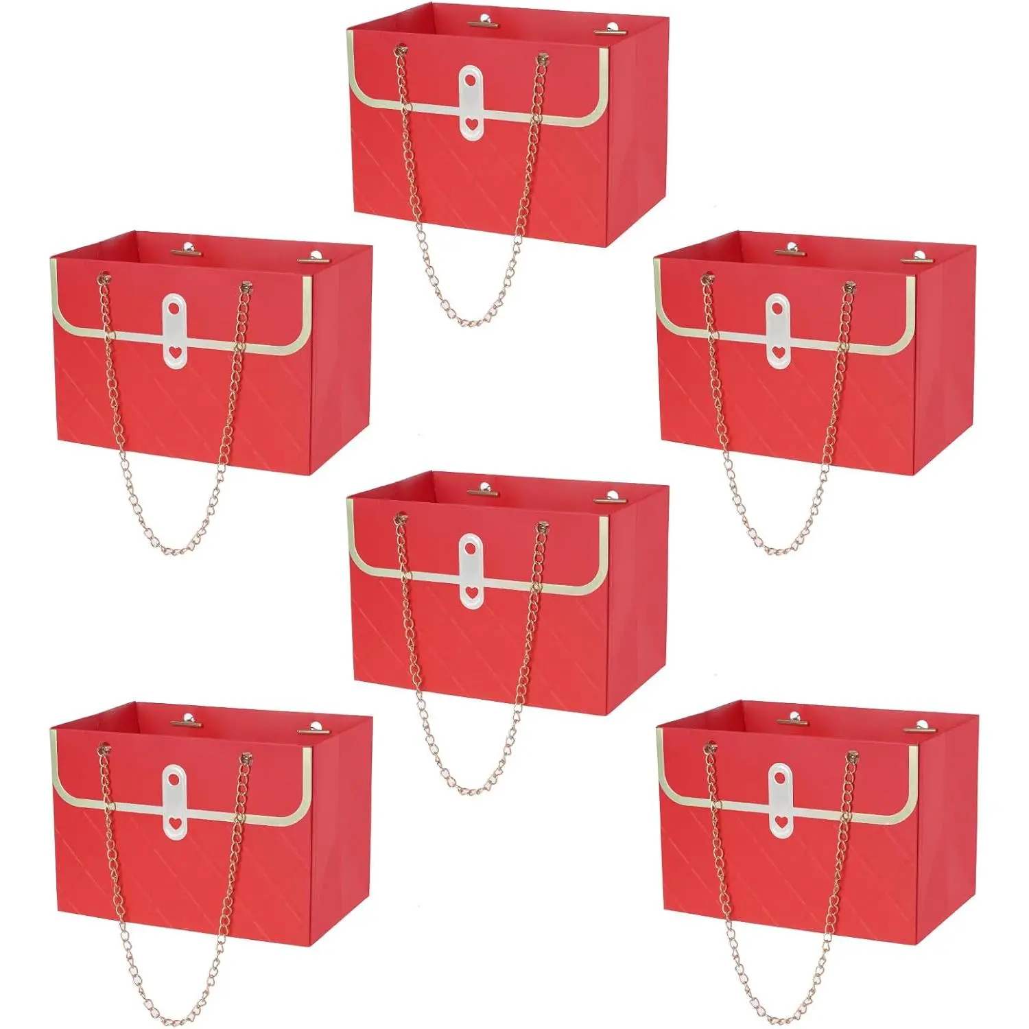 6 count Flower Paper  Box Bouquet Storage Bucket Handbag with Metal Chain Flower Boxes for Arrangements Wedding Valentine's Mother's Day Birthday Bridal Shower Black