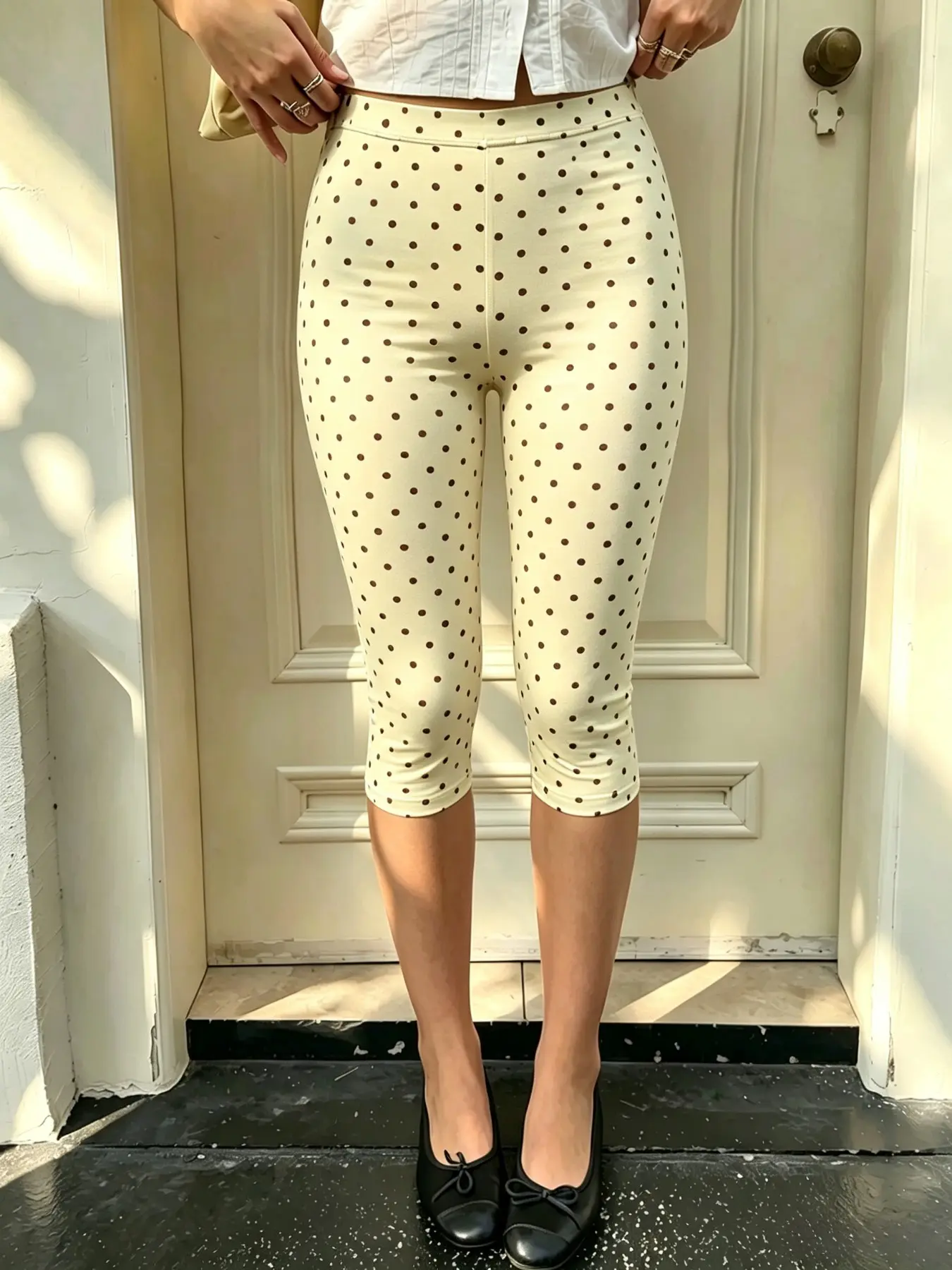 Women Pink Polka Dot High Waist Stretchy Capri Leggings, Slim Y2K Casual Women's Bottoms, Tiktok Shop Viral Outfit Inspo OOTD for Young Ladies Daily Home Summer Soft Breathable Pants Clothes Match With Blusas Cute Tops