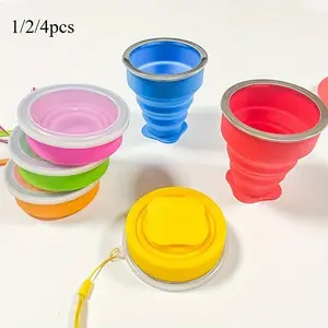 1/2/4pcs 200mlCollapsible Silicone Travel Cup Set - Spill-Proof, Reusable, Expandable, Insulated, Durable Mug with Lid for Camping, Hiking, Outdoor Adventures and Daily Use