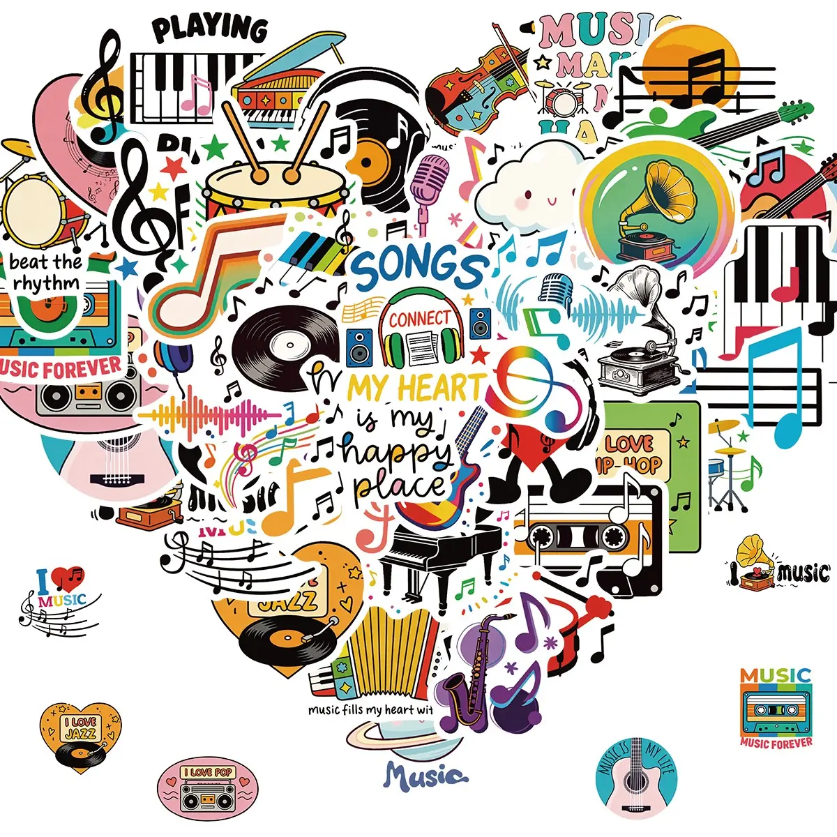 50 Pcs Music Stickers, Vinyl Musical Note Stickers for Water Bottles, Guitars, Scrapbooking, Cool Sticker, Themed Decals for Music Lovers