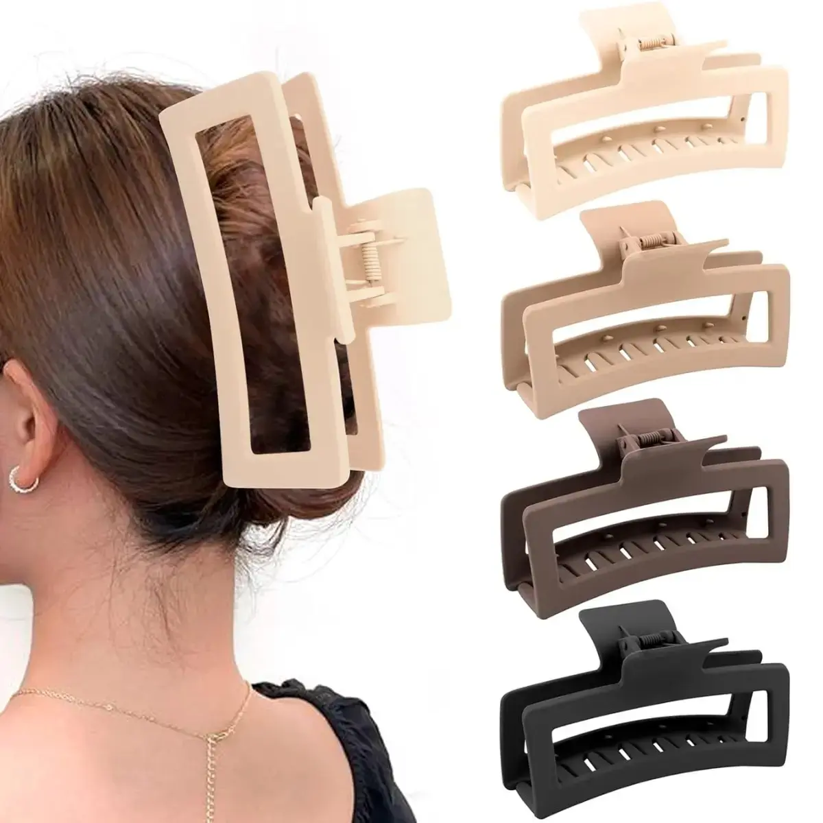 5 Inch Extra Large Claw Clips for Thick Hair and Long Hair, 4 Pack Xl Jumbo Claw clips, Oversized Matte Non-slip Rectangle Hair Clips for Women
