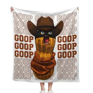 Funny Cowboy Peanut Bandit Goop Text Print Flannel Throw Blanket Western Cartoon Nut Character Warm Cozy Sofa Bed Blanket 30*40in 40*50in 50*60in 60*80in US Local Shipping