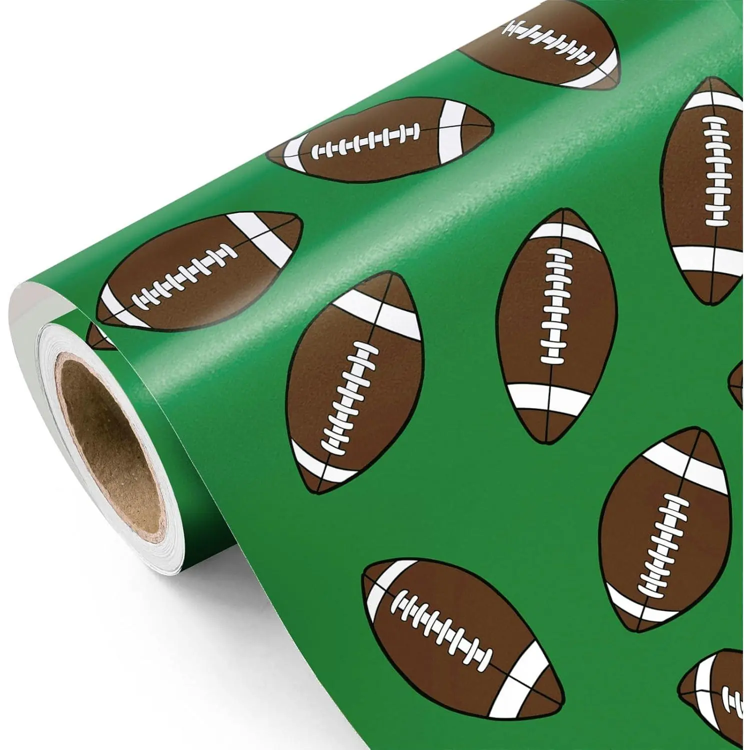 Football Wrapping Paper Roll - Mini Roll - 17 Inch x 9.8  -  Green Rugby Ball Design,  for Boys Birthday, Super Bowl