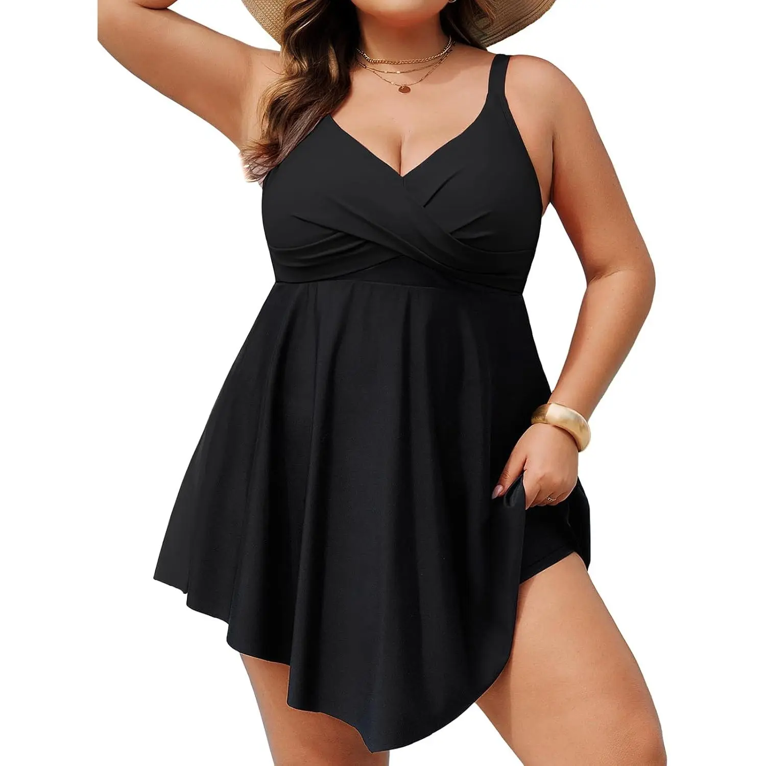Women Plus Size One Piece Swim Dress Tummy Control Swimsuits Twist Front Bathing Suit Body Shaping Swimwear