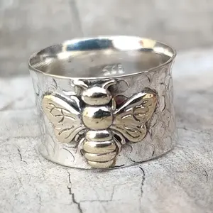 1pc Silvery Bohemian Bee Pattern Ring, Simple Jewelry Party Gift