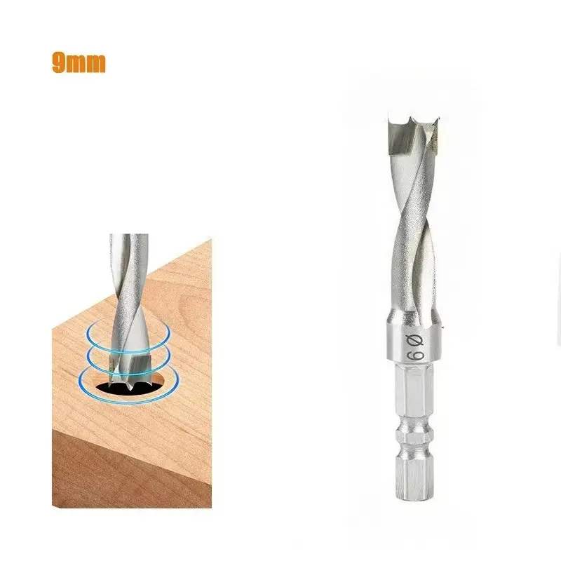 Hex Shank Row Drill, Industrial Grade 3‑in‑1 Drill Bit, 2‑Flute 3‑Point Wood Hole Cutter, Double‑Flute Reversible Wood Drill Bit