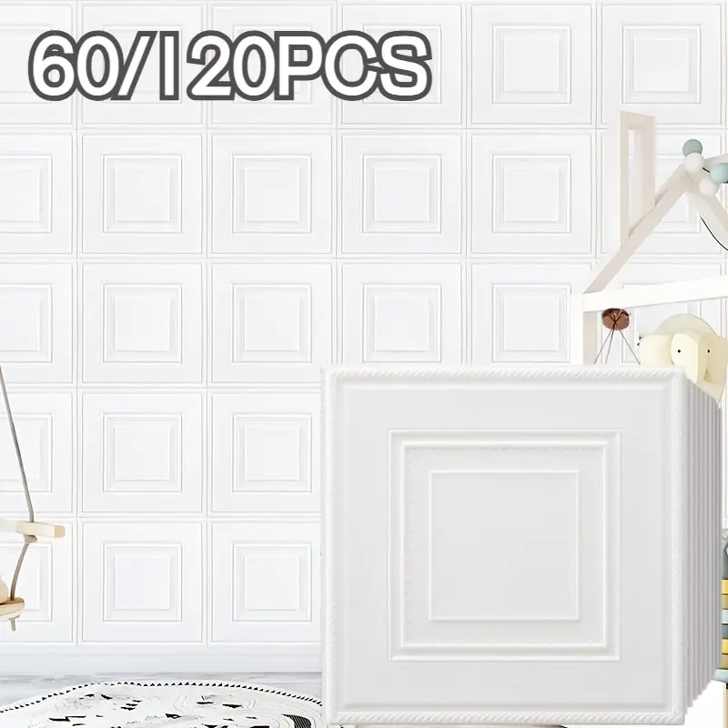45pcs 3D Stereoscopic Wall Stickers, Thickness 5mm, Square Self-Adhesive Wallpaper, Peel And Stick Wallpaper, Easy to Stick And Use, Waterproof And Easy to Clean, Suitable for Bedroom, Living Room, Office, Background Wall