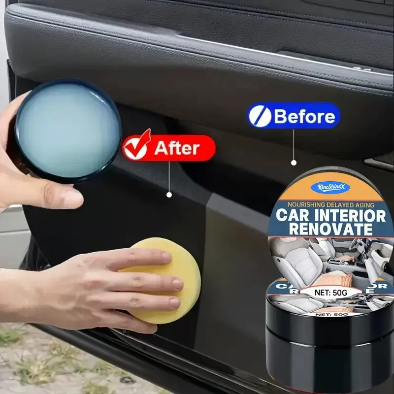 2 PCS Multifunctional Car Interior & Exterior Repair Wax - Scratch Remover, Plastic Refinishing & Gloss Treatment - Instant Black Glossy Dashboard, Tires, Bodywork - Includes Sponge Brush - Anti-Yellowing, Revitalizing Protective Coating, Scratch Repair