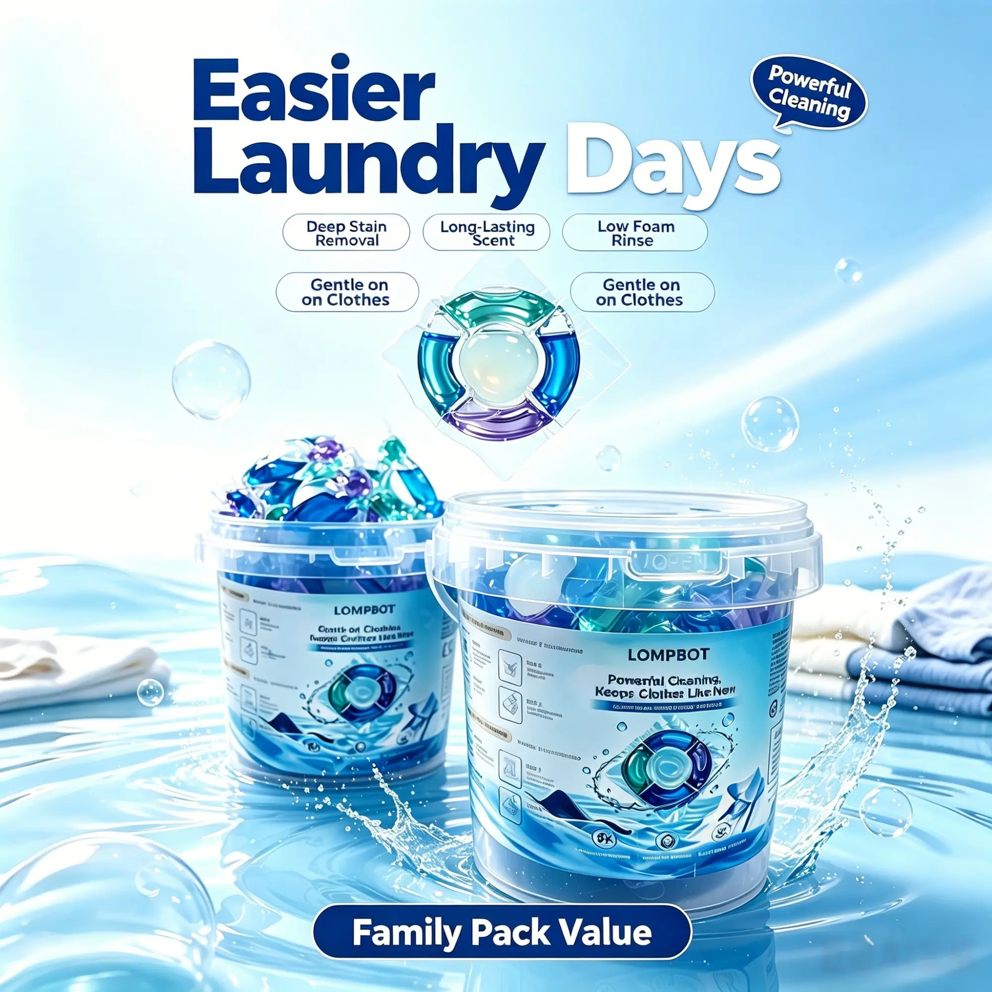 5-In-1 Laundry Detergent Pods, 10g Per Pod, Premium Fragrance, Deep Clean, Long Lasting Scent, Ideal for Baby, Sports & Family Clothes