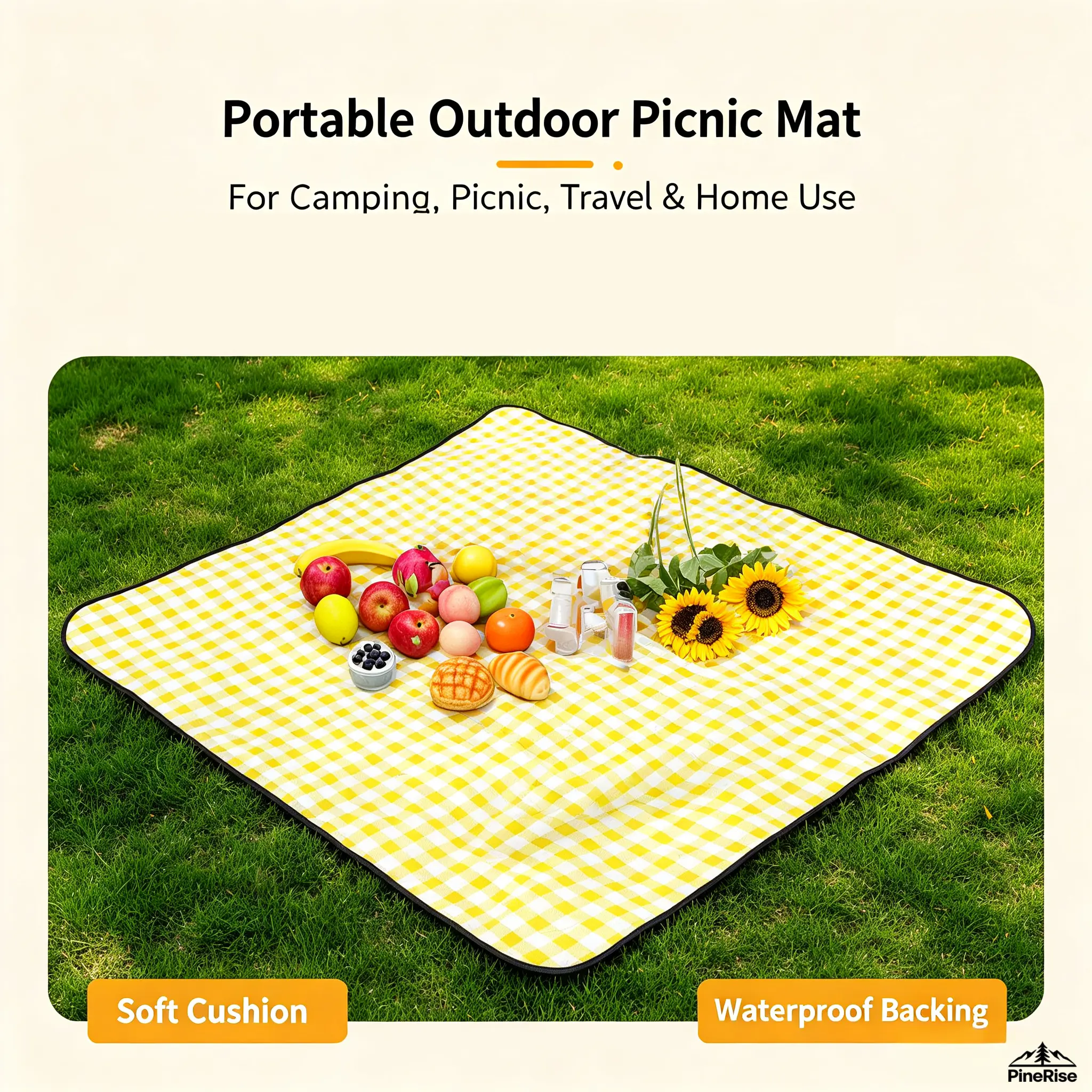 Ultrasonic Welding Picnic Mat Thickened Waterproof Moisture-Proof Beach Blanket Foldable Portable Camping Ground Mat Wear Resistant Outdoor Cushion For Picnic Camping Hiking Beach Activities Customizable Outdoor Leisure Mat For Men Women