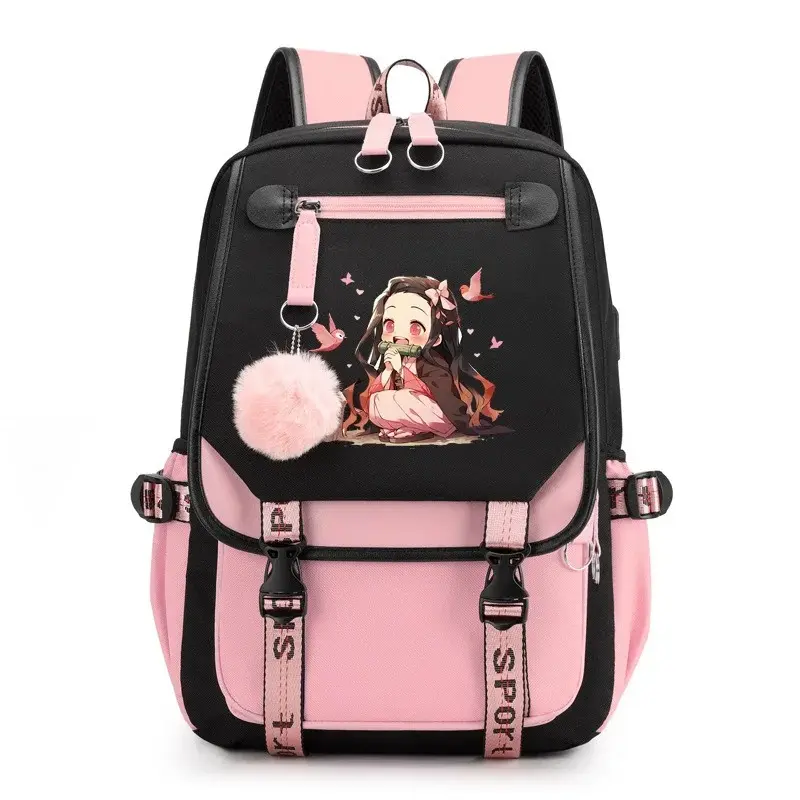 Demon Slayer Casual Leather Laptop Backpack - Zip-Closure, Plain Design, Multi-Function Large-Capacity Daypack for Men