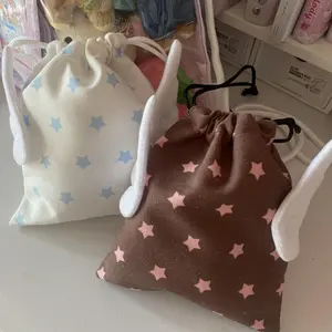 Fashion Portable Bundle Pocket Star Pattern Rope Drawstring Design Cosmetics Bag Canvas Dustproof Stationery Storage Bag