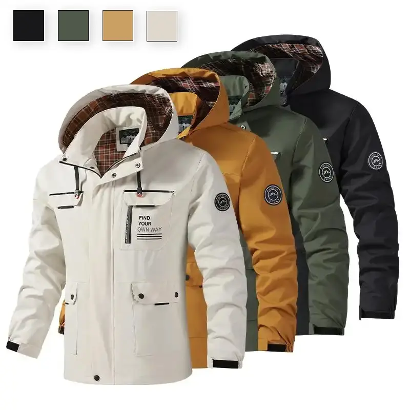 2025 New Autumn/Winter Fashion Men's Casual Jacket with Detachable Cap; Trendy Windproof Outerwear for Sports Outdoor Use