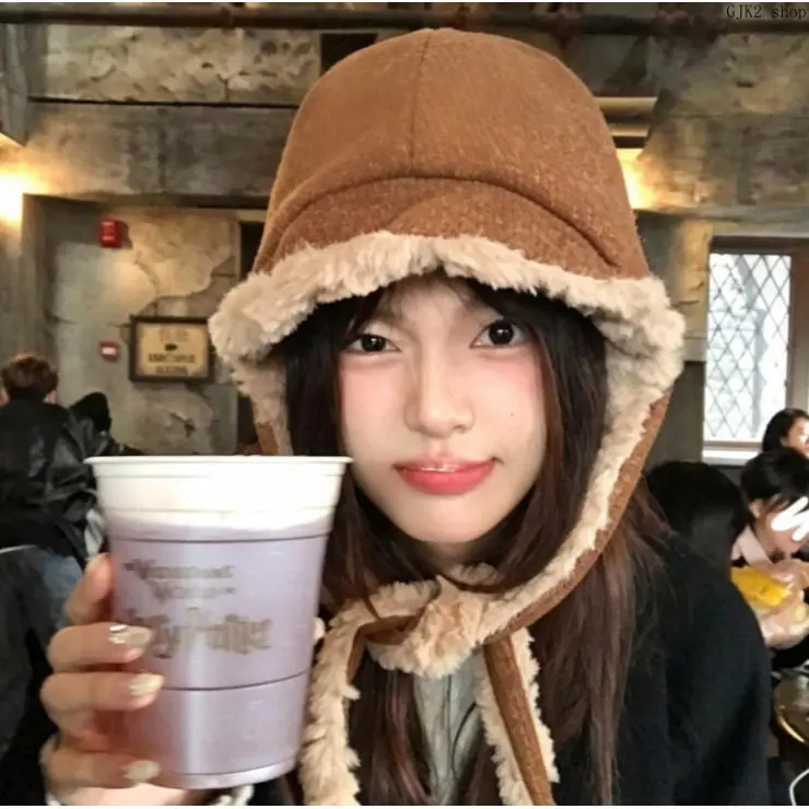 Women Fleece Lined Trapper Hat With Brim, Thermal Plush Earflap Cap Windproof Warm Winter Hat For Outdoor Commuting Skiing Daily Wear