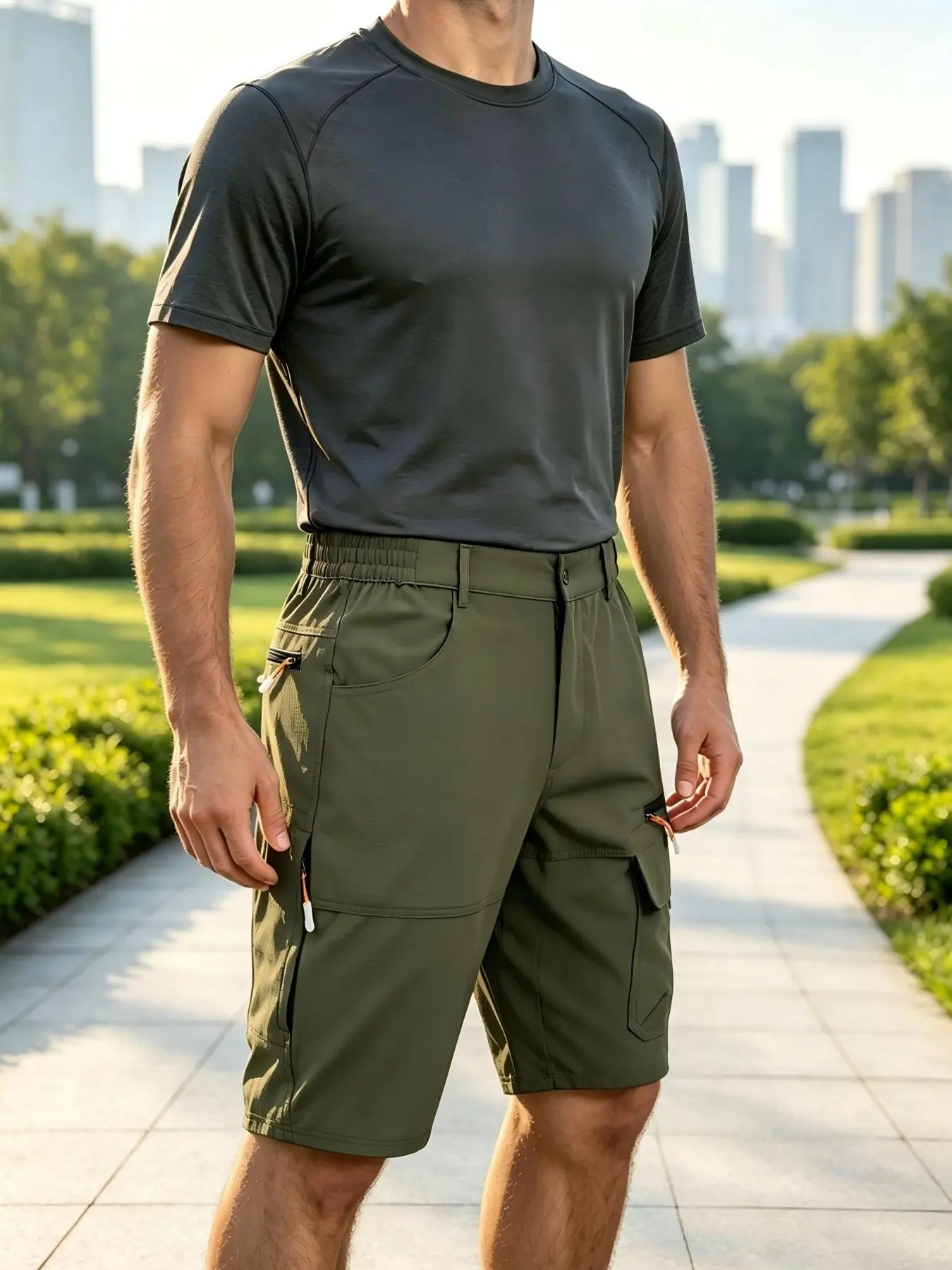 Men's workwear shorts, beach shorts, sports and fitness casual wear, outdoor multi-pocket multifunctional shorts