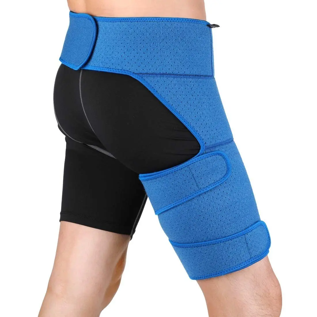 Adjustable Hip Thigh Groin Support Brace, Multi-Strap Compression Wrap for Hamstring Pull, Breathable Pain Relief Wrap for Men Women, Fits Left or Right Leg for Sports Recovery
