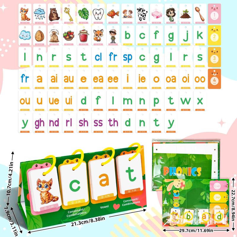 Random Color CVC Word Builder Games Cards, 80 Cards Learn To Read Montessori Word Building Desktop Pocket Chart Flash Cards Kit Flashcards Learning Alphabet