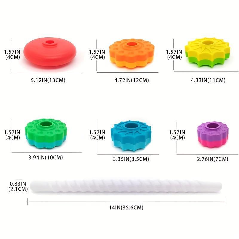 Rainbow Rotating Tower Toy, Colorful Wooden Stacking Toy Sensory Toys Shape Sorter Jenga Game for Kids, Stacked Puzzle Baby Toys, Rainbow Tower Blocks Toy for Kids