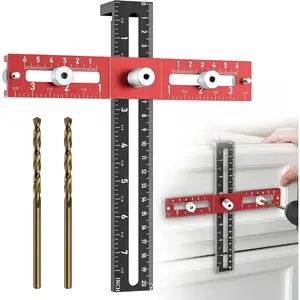 Cabinet Hardware Doweling Jig, Foldable & Adjustable Cabinet Template Tool  Knobs, Handle and Pull Self Centering Punch Locator Precise Woodworking Straight Hole Drill Guide  Drawer Installation