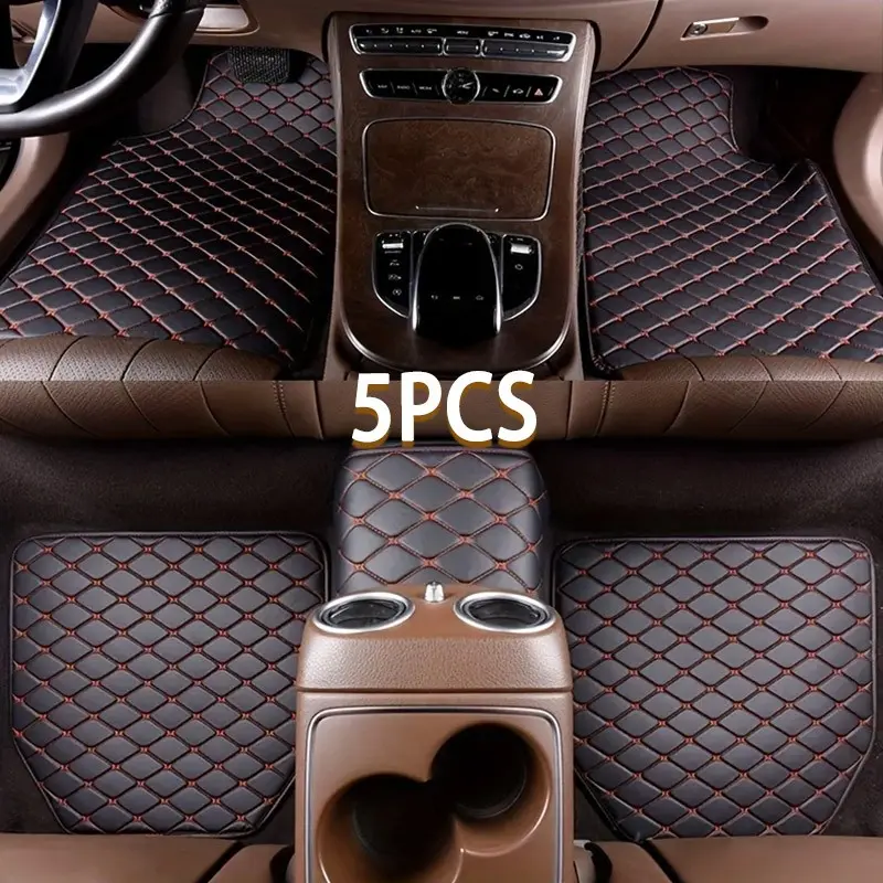 Five-Piece Universal Leather Car Floor Mats, Car Mats Set, Stitched Reinforcement, Easy to Clean, Mud-Resistant, Car Interior Accessories