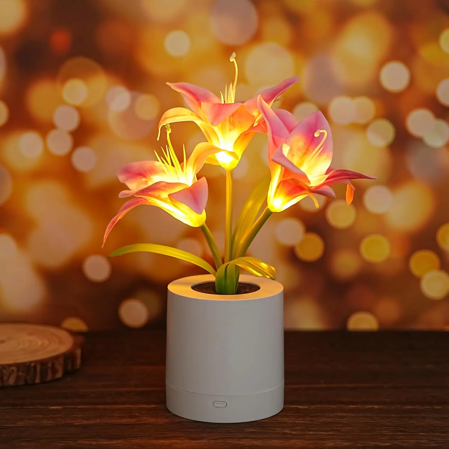 Pink Morning Glory Artificial Flower Bouquet Decorative Lights - Tabletop Size Charging Dimmable Cordless Table Lamp, Decorative Ambiance Lighting, Floral Glow Bedroom Office Decor, Christmas Gifts for Women, Dimmable Nightlight