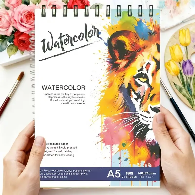Large Tiger Spiral Binding Watercolor Sketchbook, A5 Size, High-Quality Thick Cover, Ideal for Artists and Students, Durable Binding, Perfect Gift