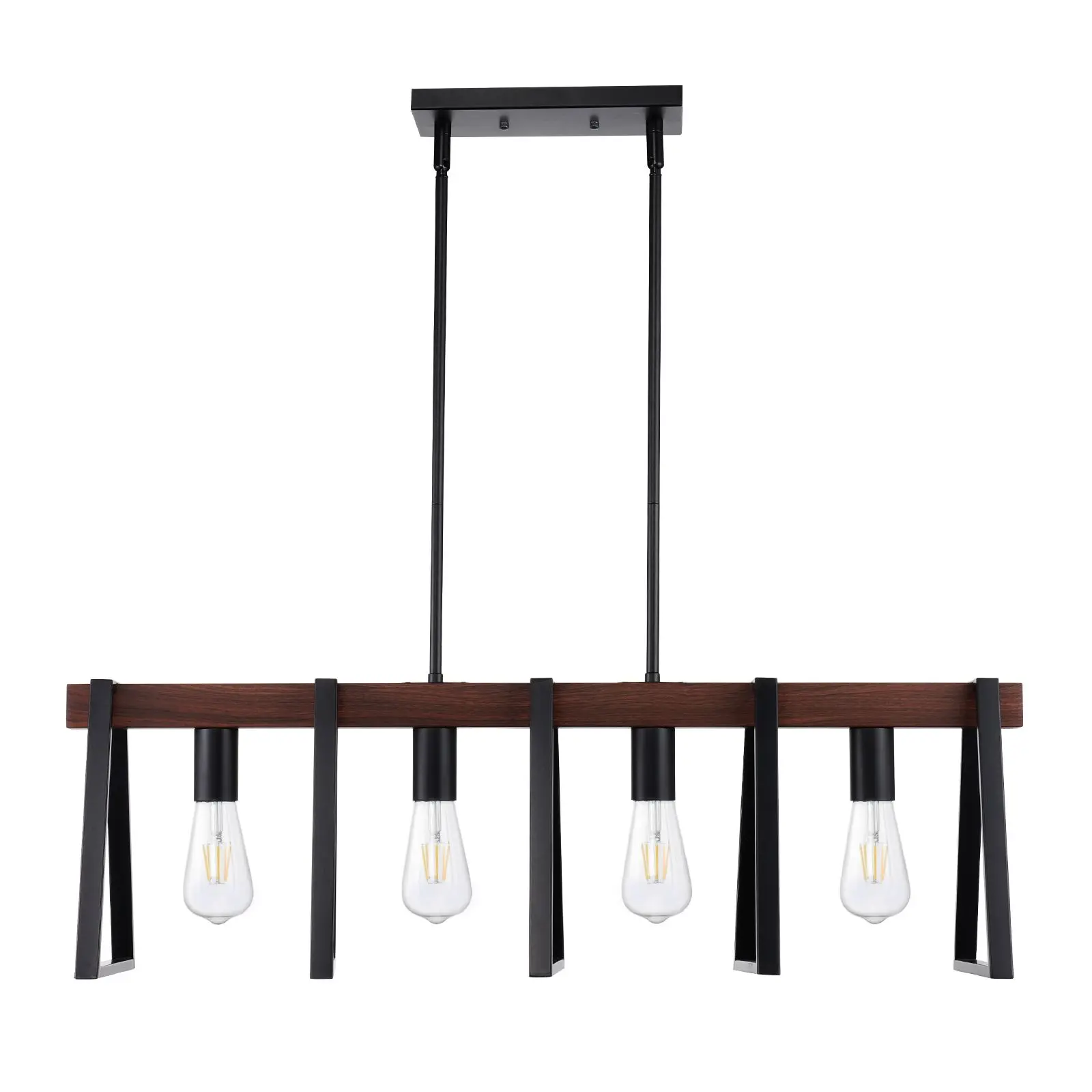 4-Light Kitchen Island Pendant Lights, 60W, Adjustable Dining Room Light Fixture with 2 x 6'' and 6 x 12'' Rods, Industrial Metal Frame Farmhouse Linear Chandeliers Lighting for Dining Room, E26