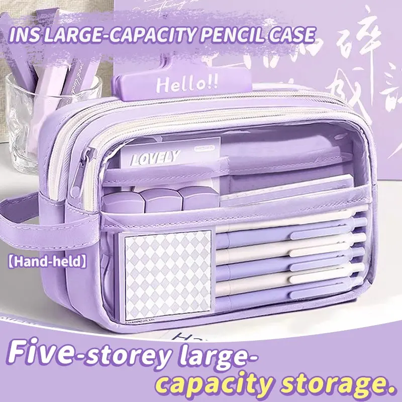 Large Capacity Pencil Case, Durable Canvas Material, Zipper Closure, Multifunctional Stationery Organizer, High-Value School Supplies