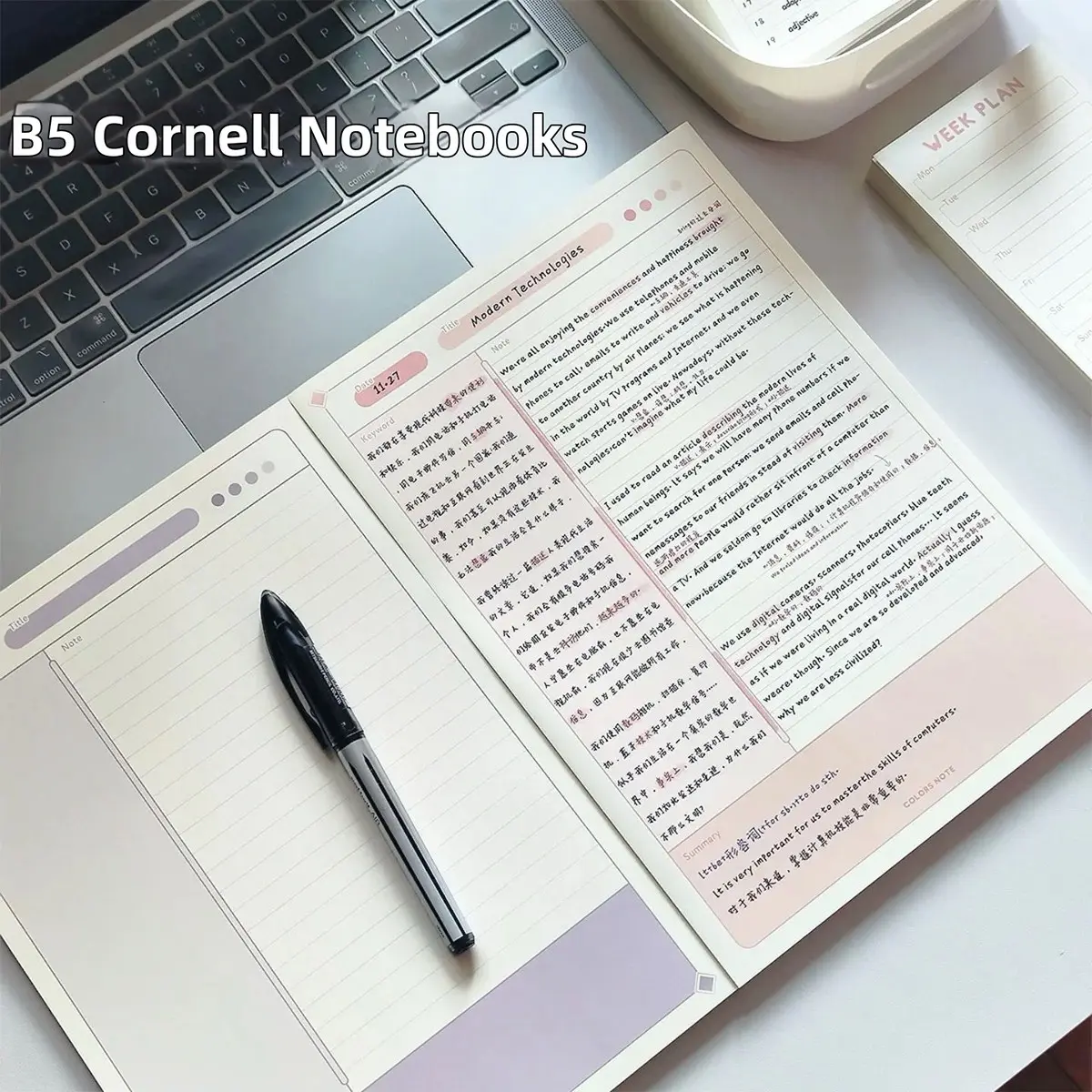 B5 Cornell Notepad, Note Taking Pad with Cornell System Layout, Lined Study Writing Paper for Students, Lecture Notes, Class Notes, Meeting Notes, Office Planning, Daily Writing Pad, Productivity Organizer, School Supplies, Back to School Supplies