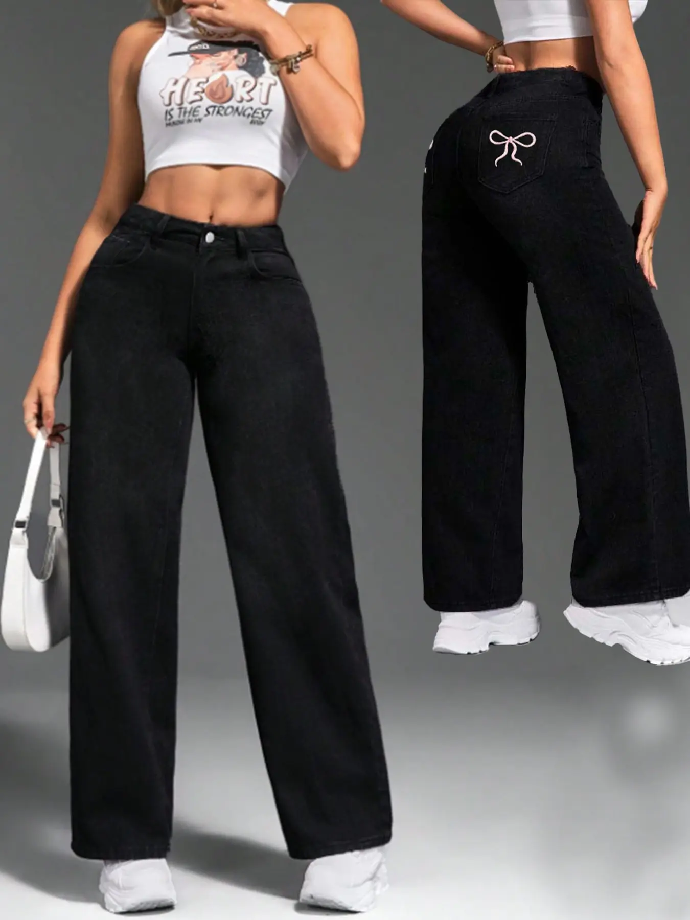 Women's Casual High Waist Flare Jeans, Solid Color Denim Jeans, Comfortable and Stylish, Perfect for Everyday Wear