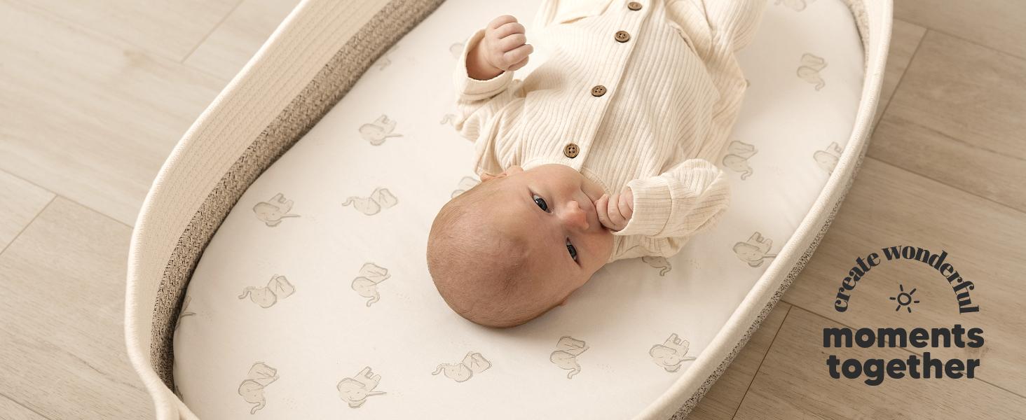 2-Pack Organic Bassinet Sheets for Girls, Boys - 100% Cotton Bassinet Mattress Sheets Compatible with Halo Bassinest Swivel Sleeper, Graco, Baby Delight, Chicco, Unisex Fitted Bassinet Sheets (Pecan)