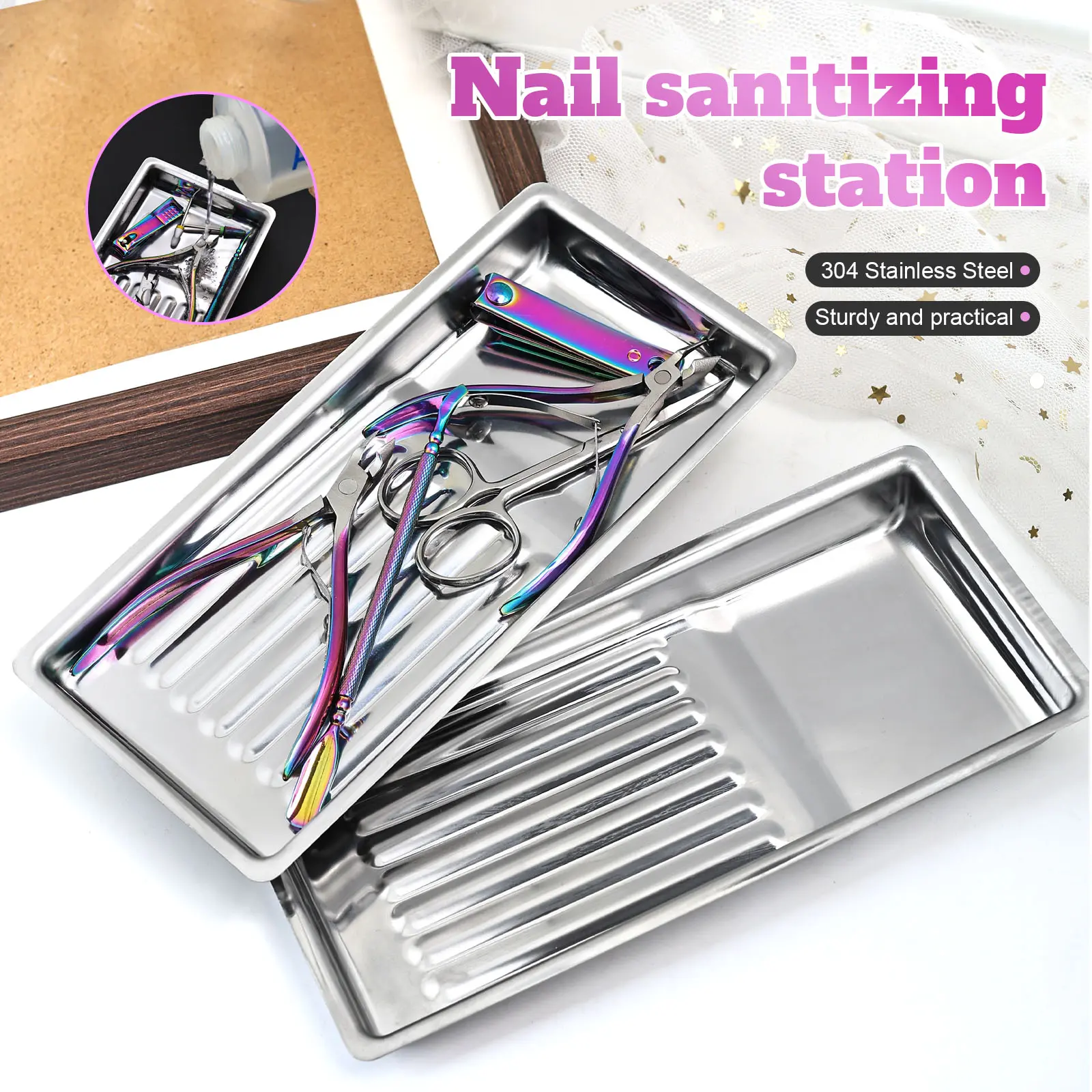 1pc Stainless Steel Square Tray For Nail Art Brush Storage, Makeup, Dental, Tattoo Supplies Organizer, Nail Art Tools, Back To School Supplies Nail Tool Storage Holder Organizer Soaking Tray for Home Salon Use
